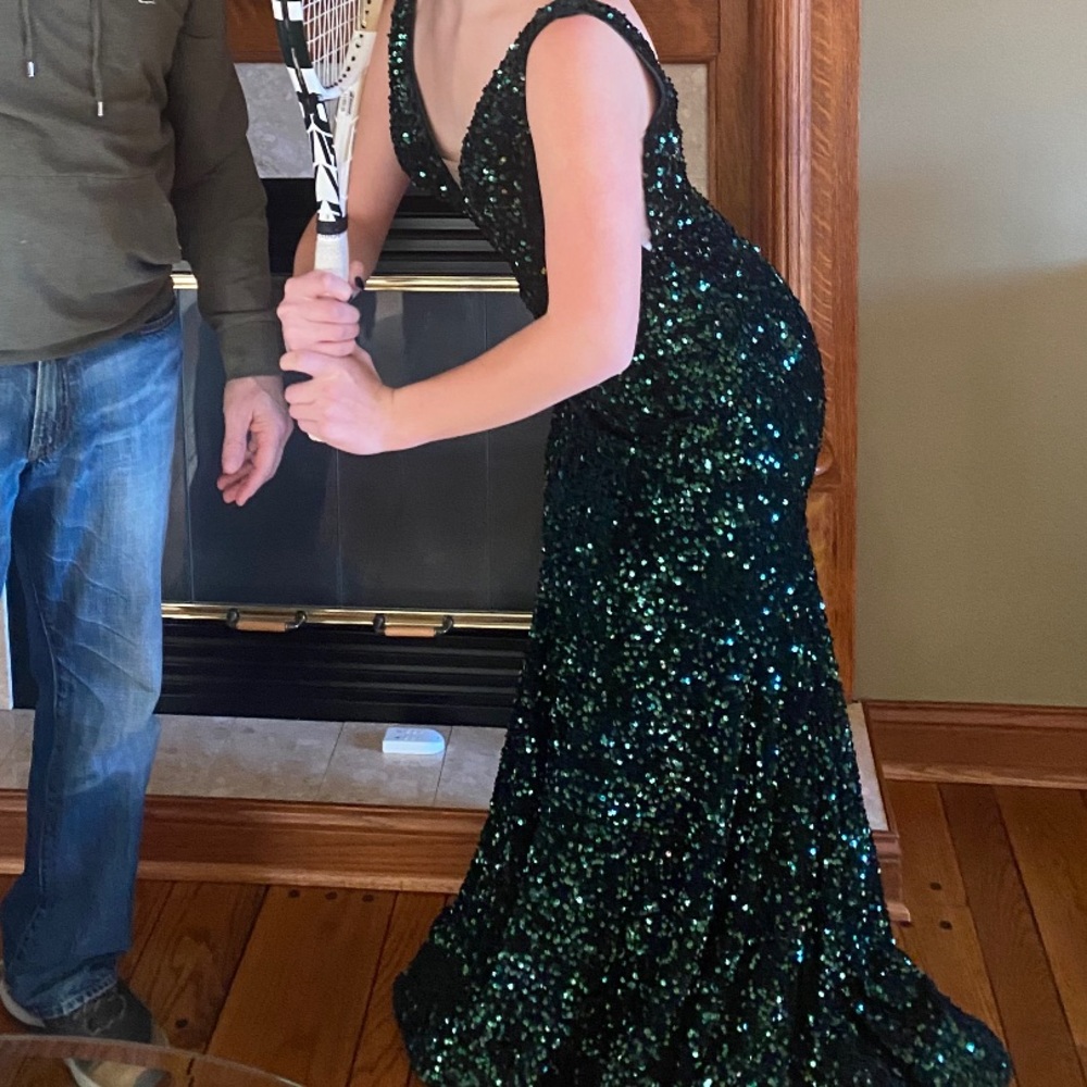 Jovani One of a Kind Green Sparkly Prom/Formal Dress